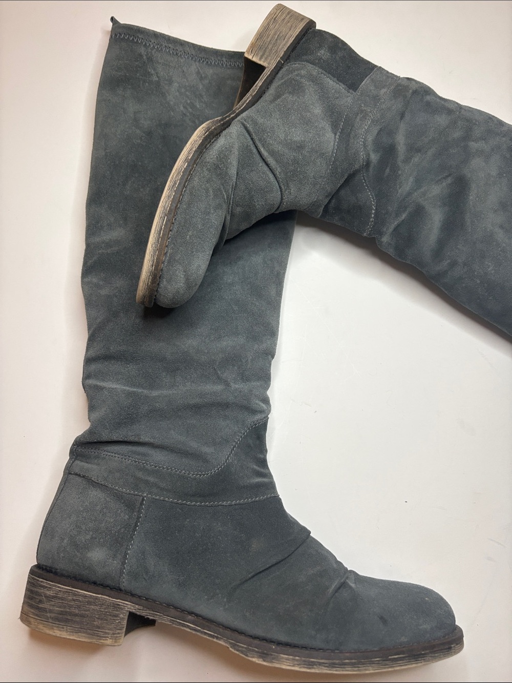 BOUTIQUE 9 Nine West grey suede knee high scrunched heeled boots